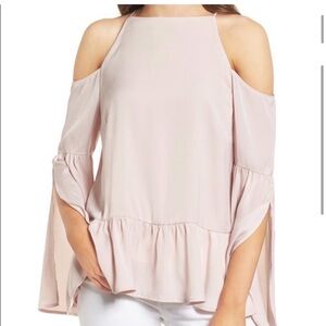 Chelsea28 Cold Shoulder Satin Bell Sleeve Blouse Size S